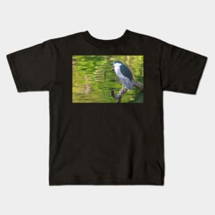 Night Heron with green backgrop Kids T-Shirt